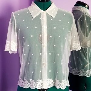 White See-Through Button-Up Shirt